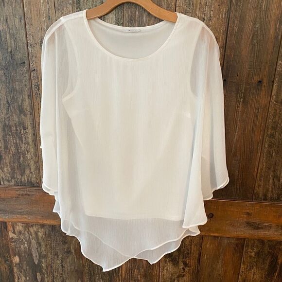 Milano Sz S White Sheer UnderTank Angel Sleeves Relaxed Fit Flowy Blouse - Picture 6 of 10